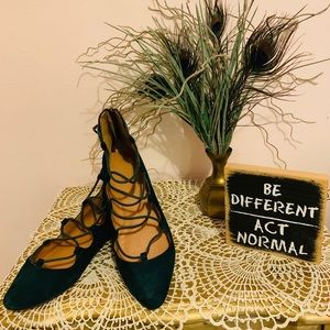 Nine West Hunter Green Lace-Up Ballet Flats